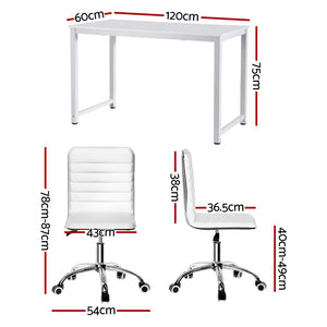 Artiss Computer Desk | 120cm | Executive Office Chair Set | PU Leather | Low Back | White