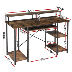 Computer Desk 120cm | Laptop & Study Table with Open Shelf | Brown Finish