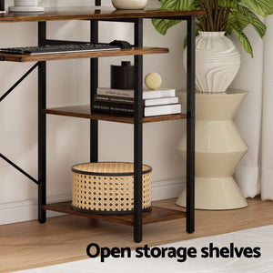 Computer Desk 120cm | Laptop & Study Table with Open Shelf | Brown Finish