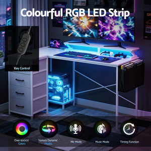 L-Shaped Gaming Desk | 140cm | LED Lights & Power Outlets