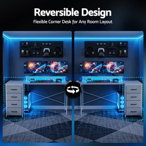 L-Shaped Gaming Desk | 140cm | LED Lights & Power Outlets