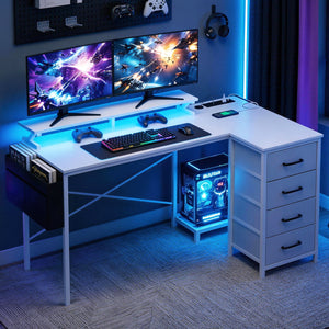 L-Shaped Gaming Desk | 140cm | LED Lights & Power Outlets