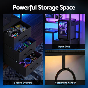 L-Shaped Gaming Desk | 145cm | LED Lights & Power Outlets