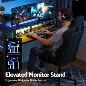 L-Shaped Gaming Desk | 145cm | LED Lights & Power Outlets