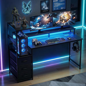 L-Shaped Gaming Desk | 145cm | LED Lights & Power Outlets