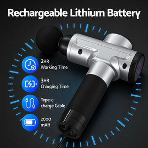 Everfit Massage Gun | 30 Speed | 6 Heads | Rechargeable | Silver