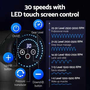 Everfit Massage Gun | 30 Speed | 6 Heads | Rechargeable Vibration Therapy | Black