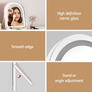 Makeup Mirror 35x45cm | Dressing Table Vanity Mirror | LED Stripe Lights | 5x Magnification | Rotating White Arch