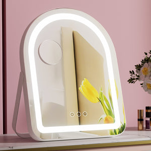Makeup Mirror 35x45cm | Dressing Table Vanity Mirror | LED Stripe Lights | 5x Magnification | Rotating White Arch