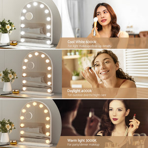 Makeup Mirror 40x50cm | Dressing Table Vanity Mirror | LED Bulb Lights | 5x Magnification | White Arch Design