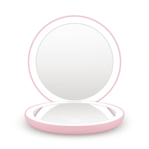 Embellir LED Compact Mirror Lighted Travel Makeup Mirror Pocket-Sized 1x 10x Magnification Round Pink
