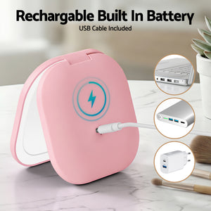 Embellir LED Compact Mirror Lighted Travel Makeup Mirror Pocket-Sized 1x 10x Magnification Square Pink