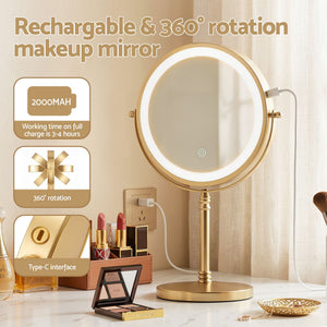 Lighted Makeup Mirror | 10x Magnifying Double Sided Table Mirror | Gold
