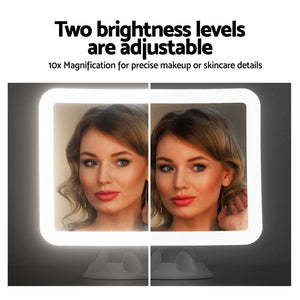 Makeup Mirror | 10x Magnification | LED Light | Adjustable Rotation | Cordless Suction Cup Mount