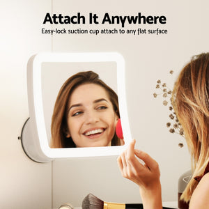 Makeup Mirror | 10x Magnification | LED Light | Adjustable Rotation | Cordless Suction Cup Mount