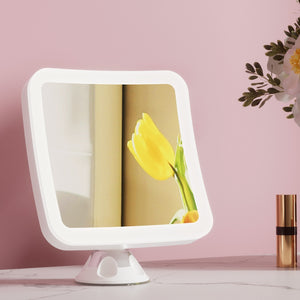 Makeup Mirror | 10x Magnification | LED Light | Adjustable Rotation | Cordless Suction Cup Mount