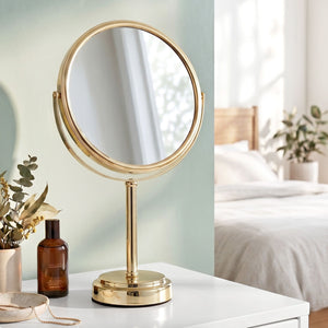 Makeup Mirror | 20 x 20cm Rotating 1x & 5x Magnifying Mirror | Gold