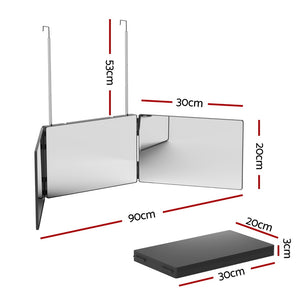 Trifold Makeup Mirror | Portable Height Adjustable | 3-Way Telescoping Hook | Hair Cutting & Styling