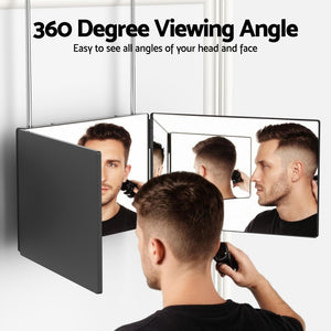 Trifold Makeup Mirror | Portable Height Adjustable | 3-Way Telescoping Hook | Hair Cutting & Styling