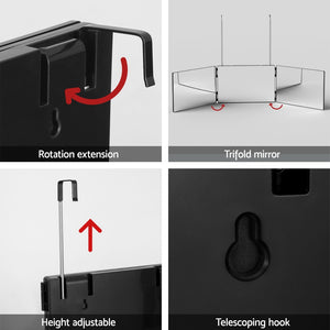 Trifold Makeup Mirror | Portable Height Adjustable | 3-Way Telescoping Hook | Hair Cutting & Styling