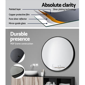 Embellir Wall Mirrors | 2 Pack | 50cm Round Framed | Black | Bathroom or Makeup Decor