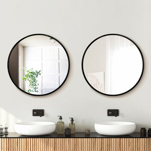 Embellir Wall Mirrors | 2 Pack | 60cm Round Framed | Black | Bathroom or Makeup Decor