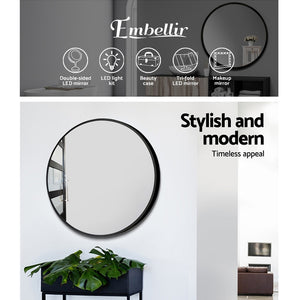 Embellir Wall Mirrors | 2 Pack | 70cm Round Framed | Black | Bathroom or Makeup Decor