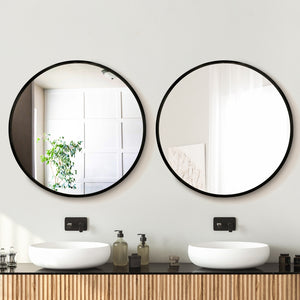 Embellir Wall Mirrors | 2 Pack | 80cm Round Framed | Black | Bathroom or Makeup Decor