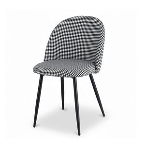 Dining Chairs Set 2pc | Linen Upholstery | Curved Back | Houndstooth