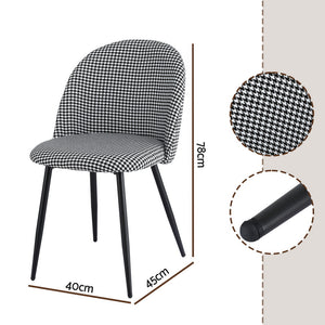 Dining Chairs Set 2pc | Linen Upholstery | Curved Back | Houndstooth