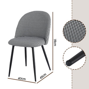 Dining Chairs Set 2pc | Linen Upholstery | Curved Back | Houndstooth