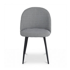 Dining Chairs Set 2pc | Linen Upholstery | Curved Back | Houndstooth