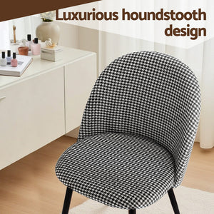 Dining Chairs Set 2pc | Linen Upholstery | Curved Back | Houndstooth