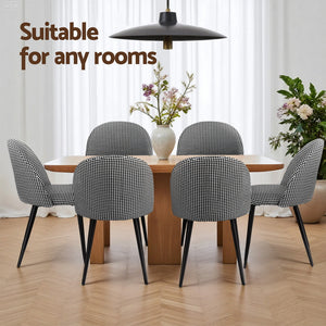 Dining Chairs Set 2pc | Linen Upholstery | Curved Back | Houndstooth