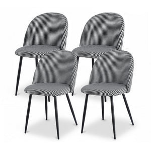 Dining Chairs Set 4pc | Linen Fabric | Curved Back | Houndstooth