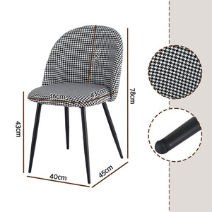 Dining Chairs Set 4pc | Linen Fabric | Curved Back | Houndstooth