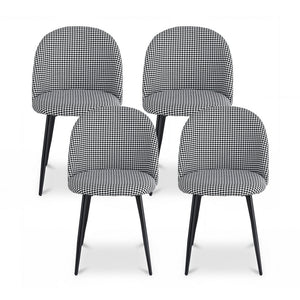 Dining Chairs Set 4pc | Linen Fabric | Curved Back | Houndstooth