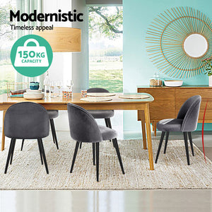 Artiss Dining Chairs | Set of 4 | Velvet | Solid Curved | Dark Grey