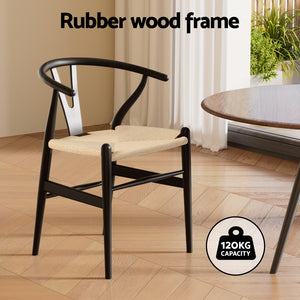 1x | Dining Chair | Wooden Rattan | Wishbone | Black