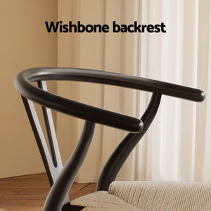 1x | Dining Chair | Wooden Rattan | Wishbone | Black