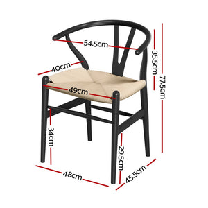 Dining Chairs | Wooden Rattan | Wishbone Design | Black | Set of 2