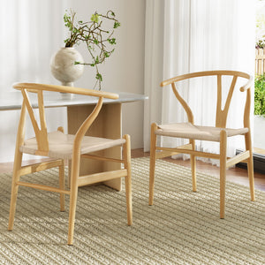 Dining Chairs | Set of 2 | Wooden Rattan Seat | Wishbone Back Design