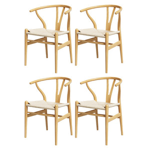 Artiss Dining Chairs | Set of 4 | Wooden with Rattan Seat | Wishbone Back