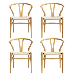 Artiss Dining Chairs | Set of 4 | Wooden with Rattan Seat | Wishbone Back