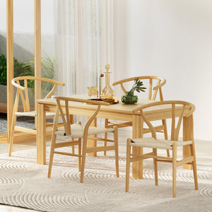 Artiss Dining Chairs | Set of 4 | Wooden with Rattan Seat | Wishbone Back
