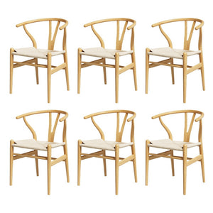 Artiss Dining Chairs | Set of 6 | Wooden with Rattan Seat | Wishbone Back