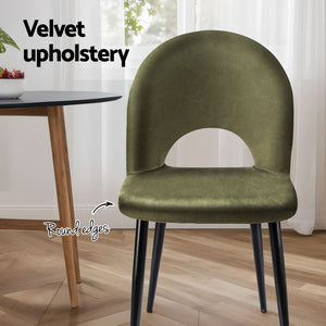 Dining Chairs | 6 Pack | Velvet Hollow Back Chairs | Green