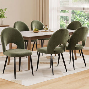 Dining Chairs | 6 Pack | Velvet Hollow Back Chairs | Green