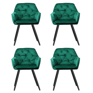 Artiss Dining Chairs | Set of 4 | Velvet Diamond Tufted Armchair | Green