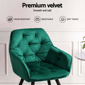 Artiss Dining Chairs | Set of 4 | Velvet Diamond Tufted Armchair | Green